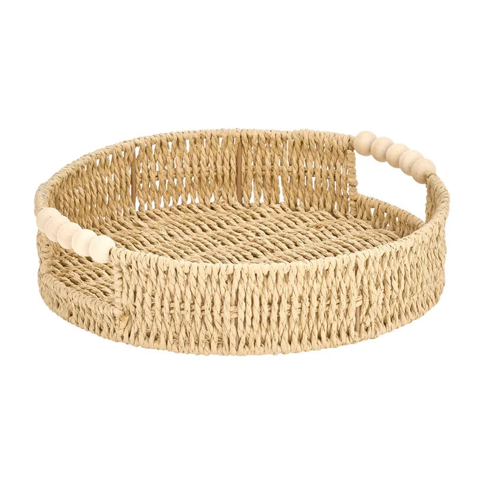 Papier Woven Round Tray - Beaded White
