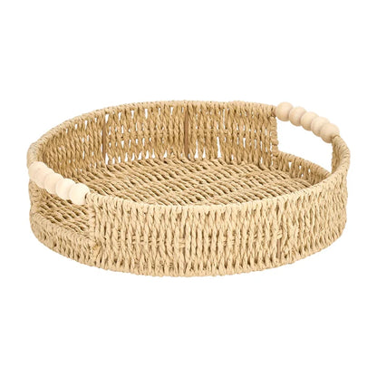 Papier Woven Round Tray - Beaded White