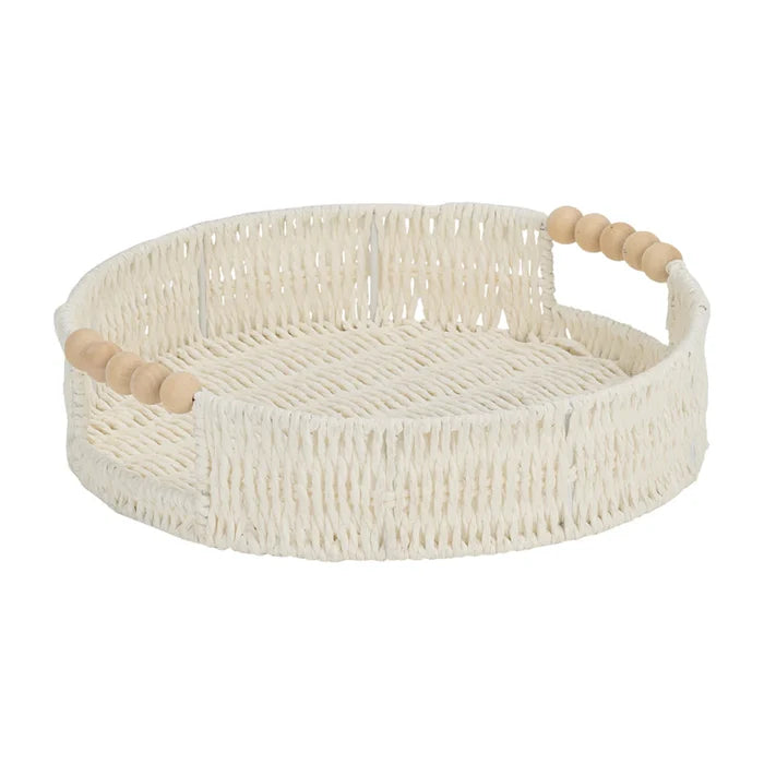 Papier Woven Round Tray - Beaded White