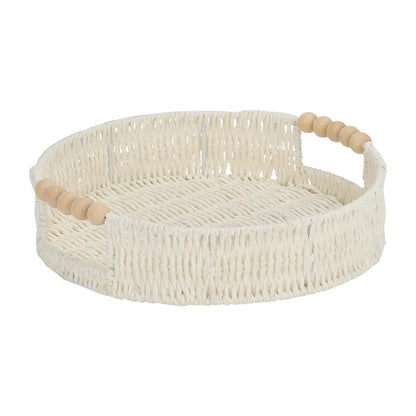Papier Woven Round Tray - Beaded White