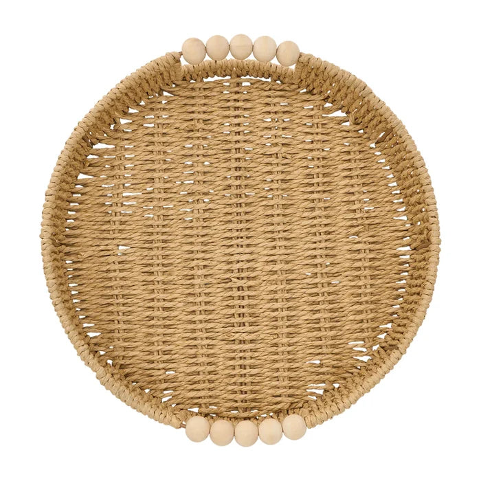Papier Woven Round Tray - Beaded White
