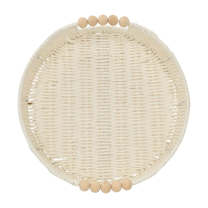 Papier Woven Round Tray - Beaded White