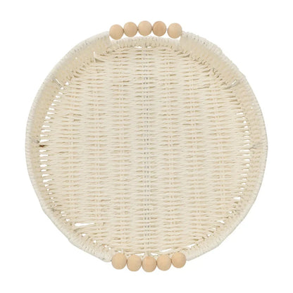 Papier Woven Round Tray - Beaded White