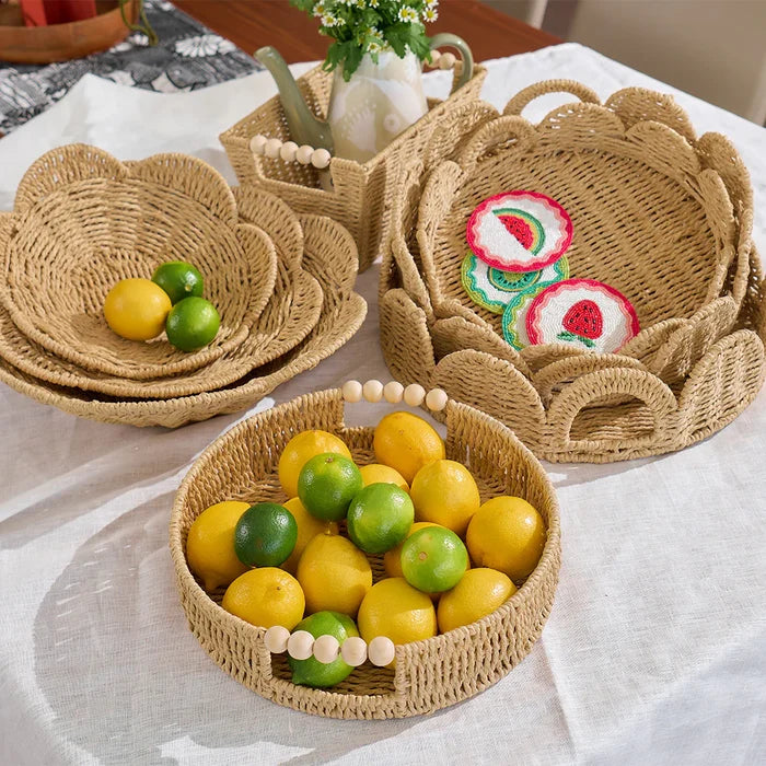 Papier Woven Round Tray - Beaded White