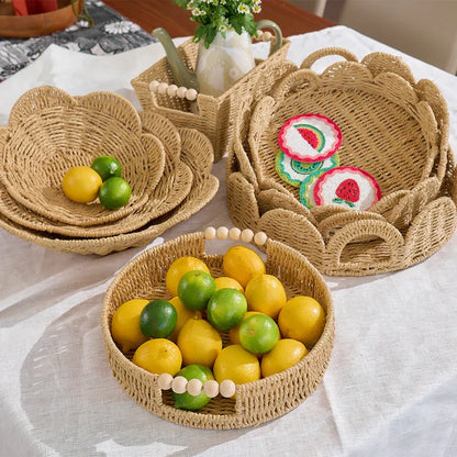 Papier Woven Round Tray - Beaded White