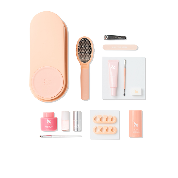 Pedi System - 1 Polish with nail care tools, foot file, toe separators, remover, and polish for salon pedicure at home