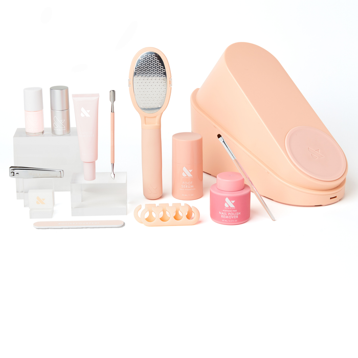 Pedi System - 1 Polish with nail care tools, foot file, toe separators, remover, and top coat for salon nails at home