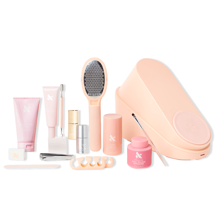 Pedi System - 6 Polishes with nail care tools, foot file, toe separators, and polish removal essentials for salon pedis at home