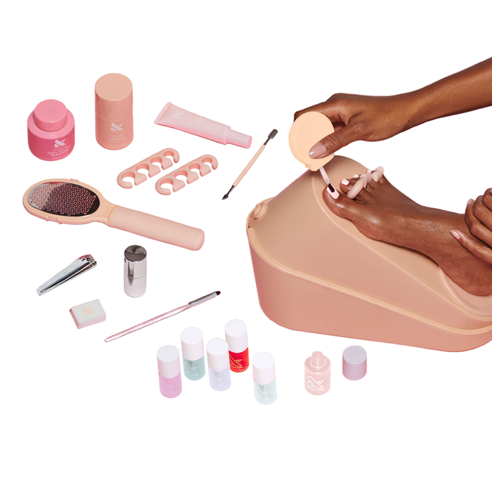 Pedi System - 6 Polishes with nail care tools, foot file, polish bottles, and accessories for salon-quality pedis at home