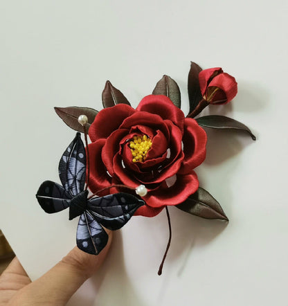 Peony and Butterfly Bespoke Hairpin - Silk Hairpin(Chanhua)