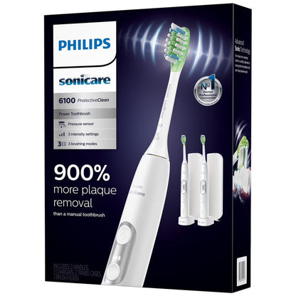 Philips Sonicare 6100 ProtectiveClean Power Toothbrush, White - 2 Pack