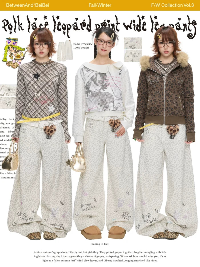 Polk lace leopard print wide leg pants