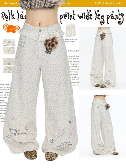 Polk lace leopard print wide leg pants