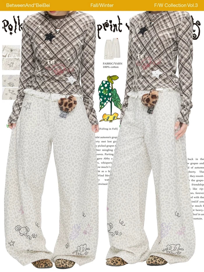 Polk lace leopard print wide leg pants