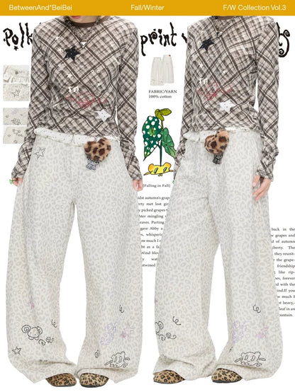 Polk lace leopard print wide leg pants