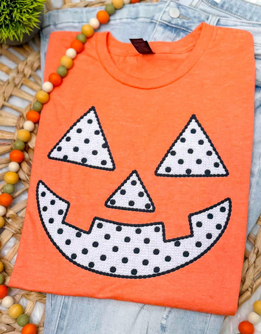 Polka Dot Jack O Lantern Bright Orange Tee