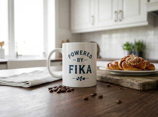 Powered by Fika™ Ceramic Coffee Mug – Premium Swedish Coffee Mug for Everyday Fika