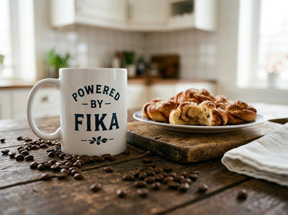 Powered by Fika™ Ceramic Coffee Mug – Premium Swedish Coffee Mug for Everyday Fika