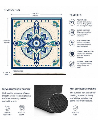 Square mahjong table mat diagram with anti-slip rubber backing and evil eye design