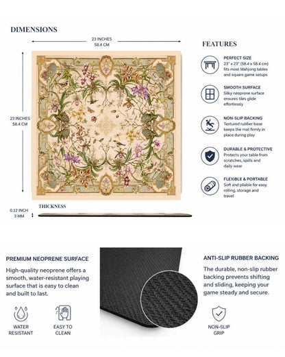 Square table mat with wild orchid floral print and non-slip rubber backing