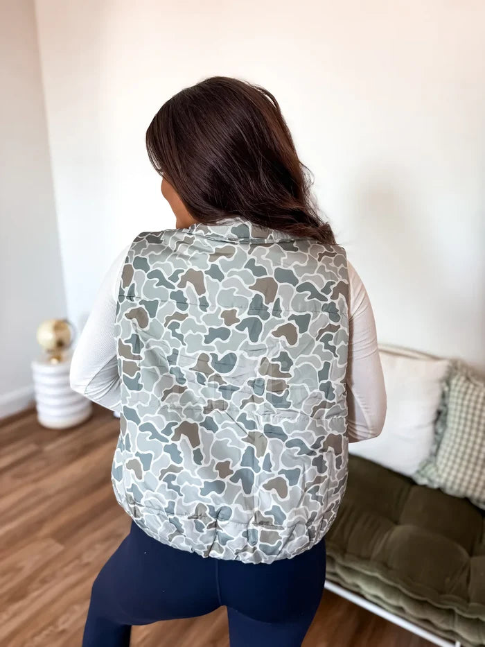 PREORDER: Puffer Vest in Sage Green Duck Camo // ships in 3-4 weeks
