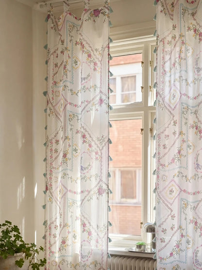 Printed Curtain Panel - Heirloom Cross Stitch Ivory-view 1