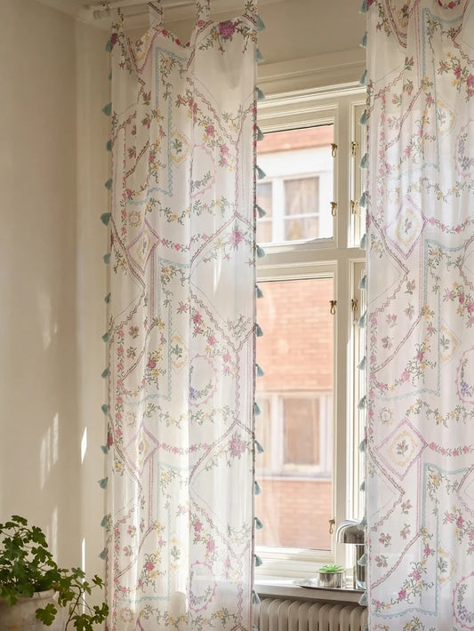 Printed Curtain Panel - Heirloom Cross Stitch Ivory-view 1