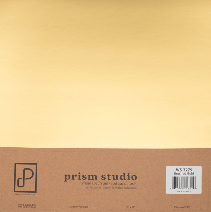 Prism Studio - 12X12 Whole Spectrum Foil Cardstock Pack - Brushed Gold (15 Sheets). Available at Embellish Away located in Bowmanville Ontario Canada.