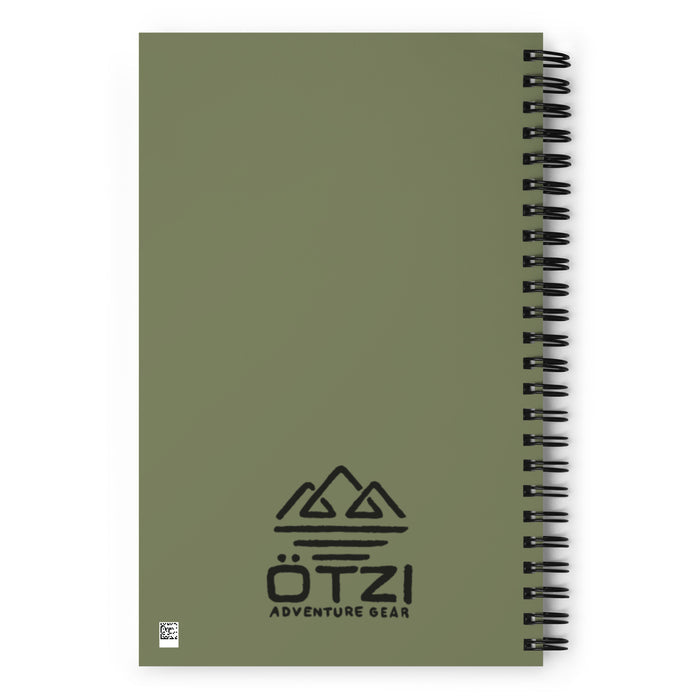 Olive green spiral notebook with Ötzi Adventure Gear logo on the cover