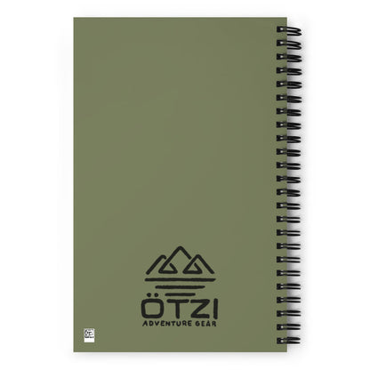 Olive green spiral notebook with Ötzi Adventure Gear logo on the cover
