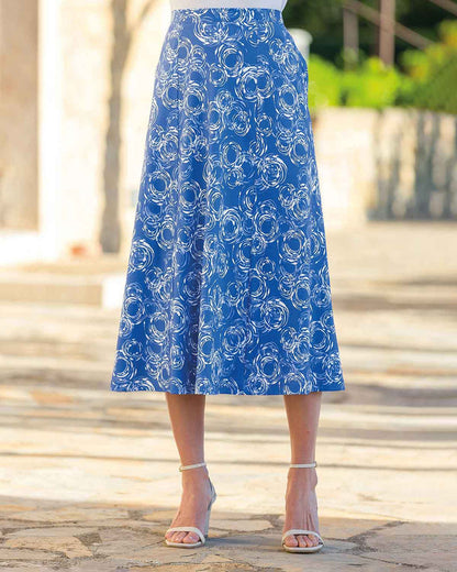 Regina Patterned Pure Cotton A Line Lined Skirt - Country Collection