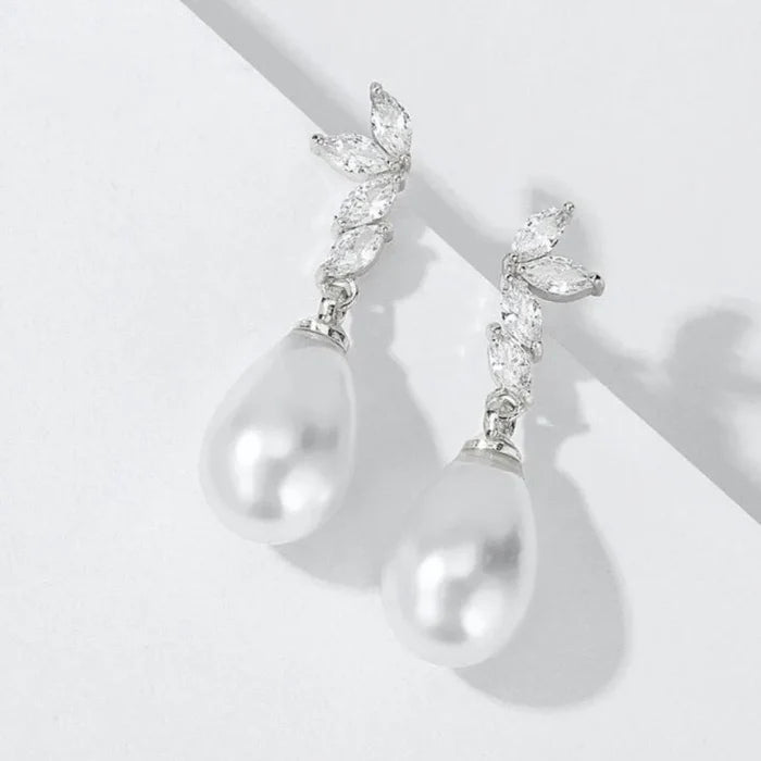 Pearl Wedding Jewelry - Pearl and Cubic Zirconia Bridal Earrings - Available in Rose Gold, Silver and Yellow Gold