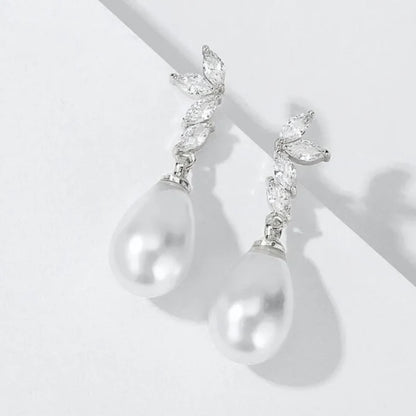 Pearl Wedding Jewelry - Pearl and Cubic Zirconia Bridal Earrings - Available in Rose Gold, Silver and Yellow Gold