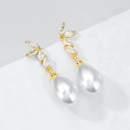 Pearl Wedding Jewelry - Pearl and Cubic Zirconia Bridal Earrings - Available in Rose Gold, Silver and Yellow Gold