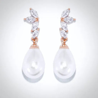 Pearl Wedding Jewelry - Pearl and Cubic Zirconia Bridal Earrings - Available in Rose Gold, Silver and Yellow Gold