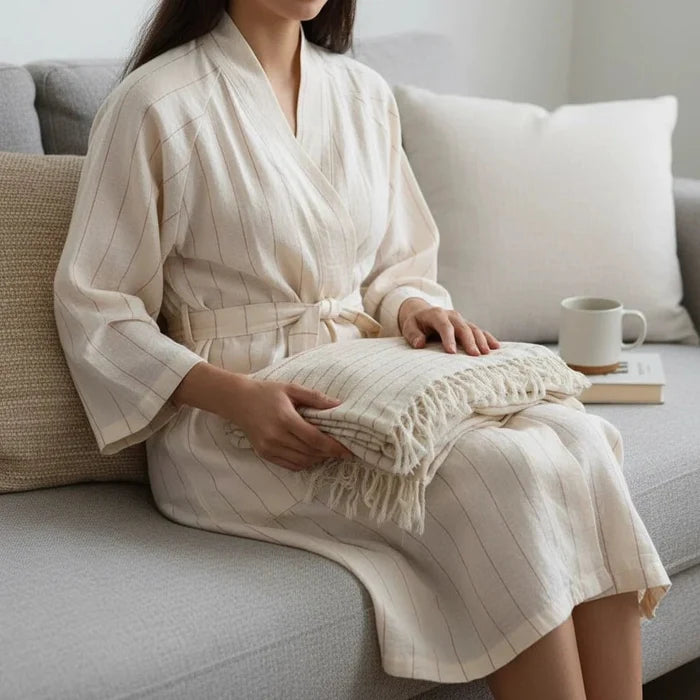 HAWA Rest & Restore Cotton Kimono & Throw Set in Kuwait - Waha Lifestyle