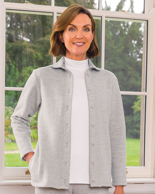 Rhodes Ladies Trimmed Fleece Ladies Leisure Cardigan - Silver - Country Collection