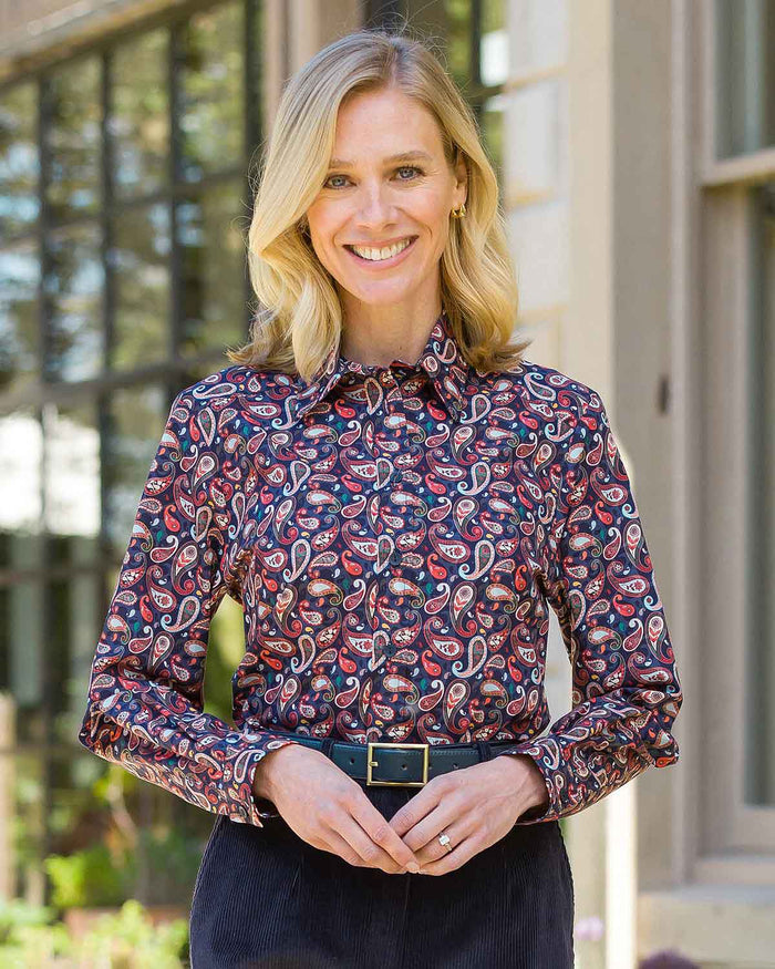 Riley Patterned Pure Cotton Long Sleeve Blouse - Country Collection
