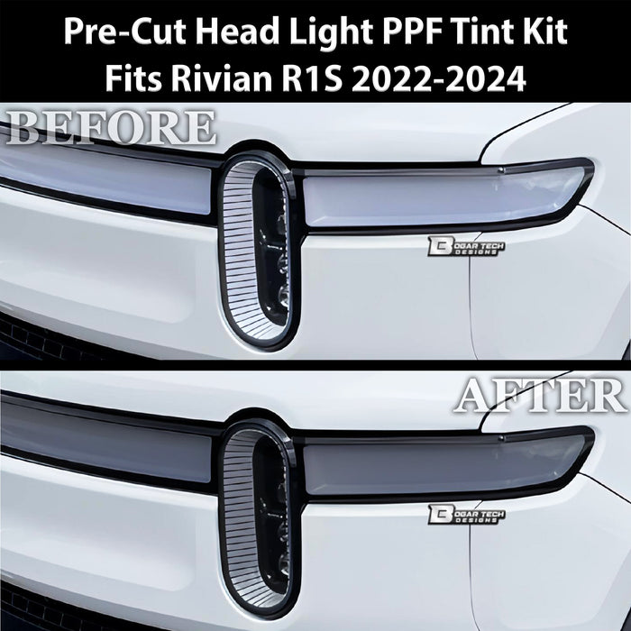 Full Headlight Taillight Precut Smoked PPF Tint Kit Film Overlay Fits Rivian R1S 2022 - 2024 - Bogar Tech Designs