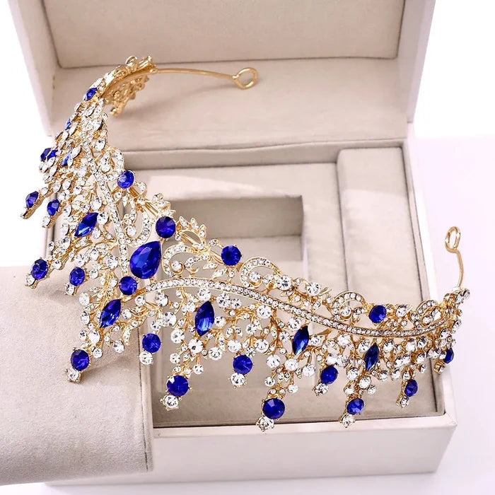 Wedding Hair Accessories - Blue Crystal Bridal Tiara - Available in Silver and Gold
