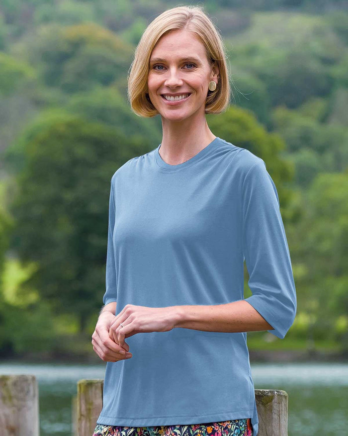 Roxanne Ruched Shoulder 3/4 sleeve Top - Cornflower - Country Collection