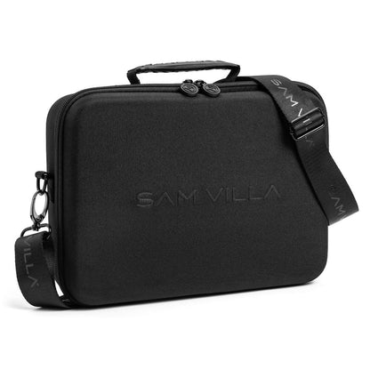 Sam Villa Blow Dryer Case, professional molded carrying case with secure compartments for blow dryer, two nozzles, diffuser, and essential salon tools, adjustable Velcro straps for organized storage, comfortable branded shoulder strap and soft-touch handle, durable construction for travel and salon use, protects and transports hair styling tools with ease