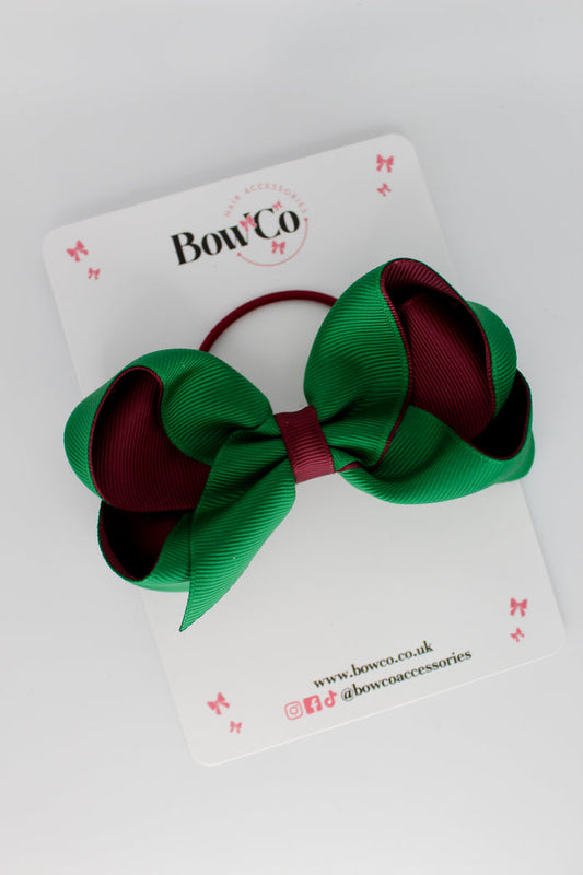 School Bow Forest Green and Burgundy - Loop Bow - Elastic