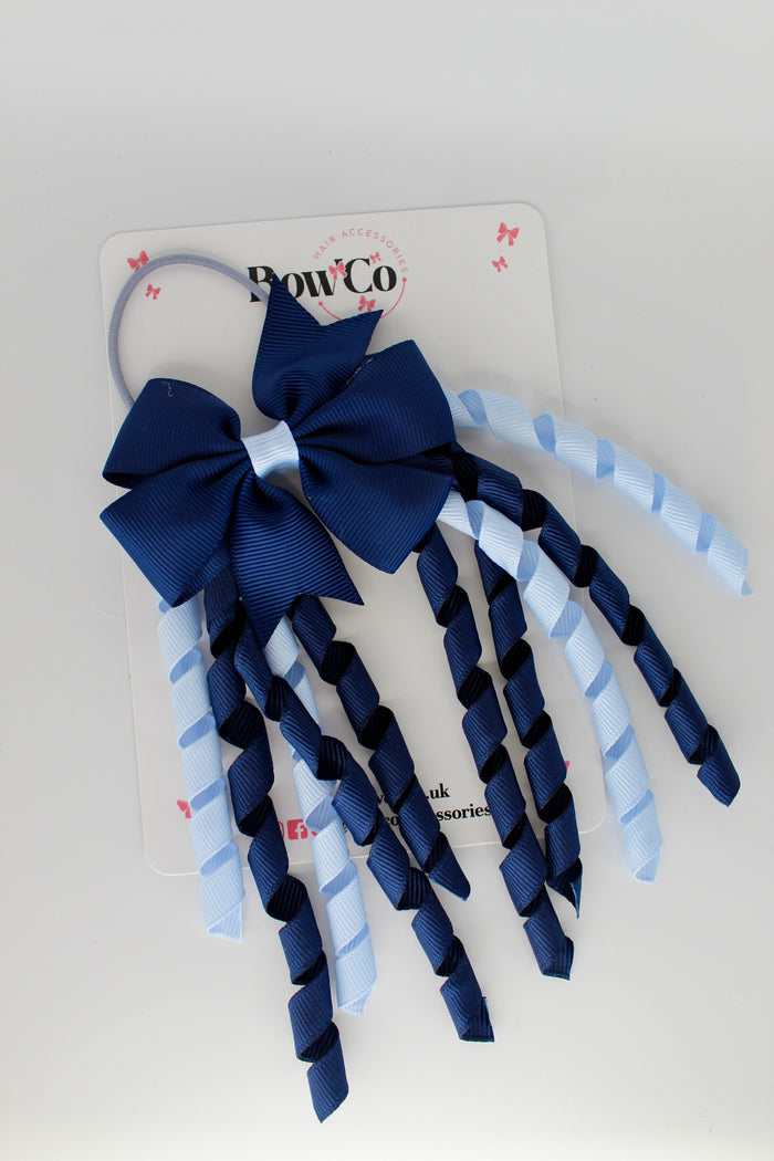 School Bow Navy and Bluebell - Pinwheel Corker Bow - Elastic