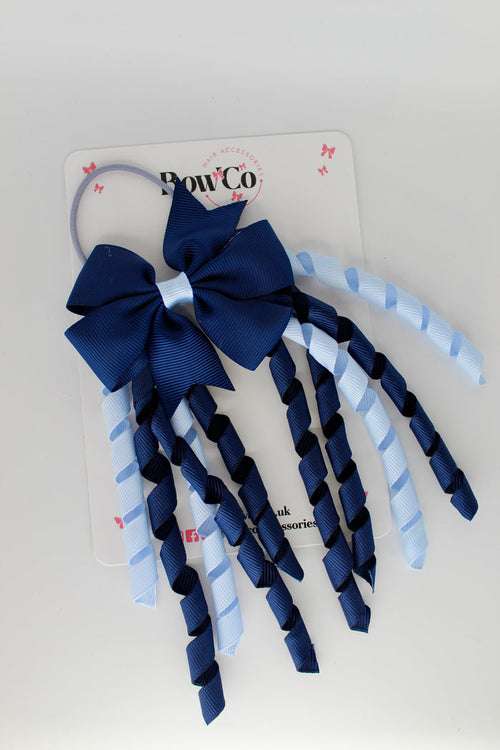 School Bow Navy and Bluebell - Pinwheel Corker Bow - Elastic