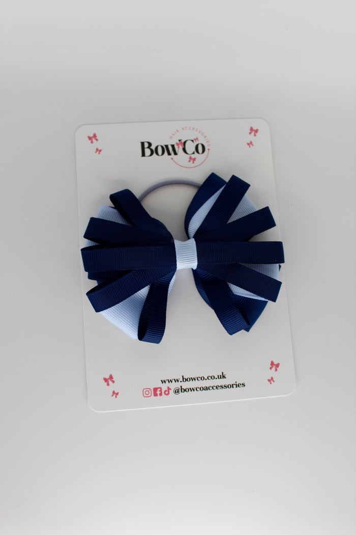 School Bow Navy and Bluebell - Spiral Bow - Elastic
