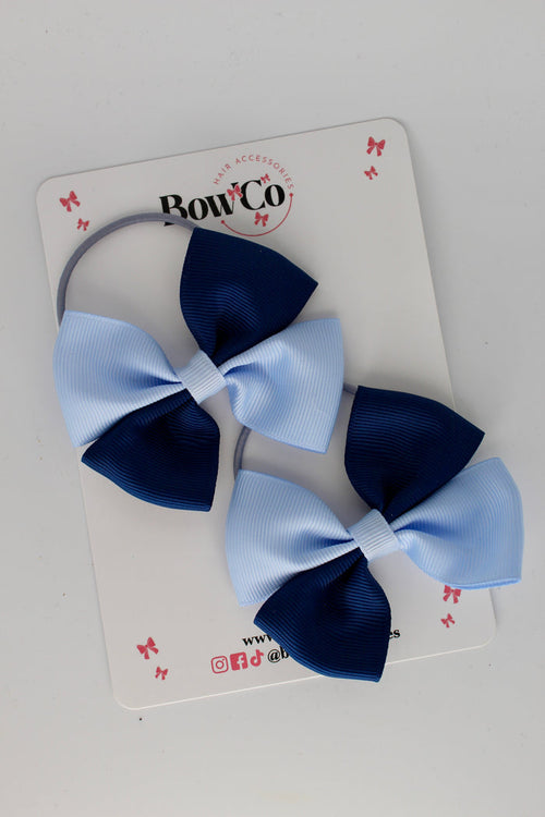 School Bows - Navy and Bluebell - Twist Bow Set - Elastic
