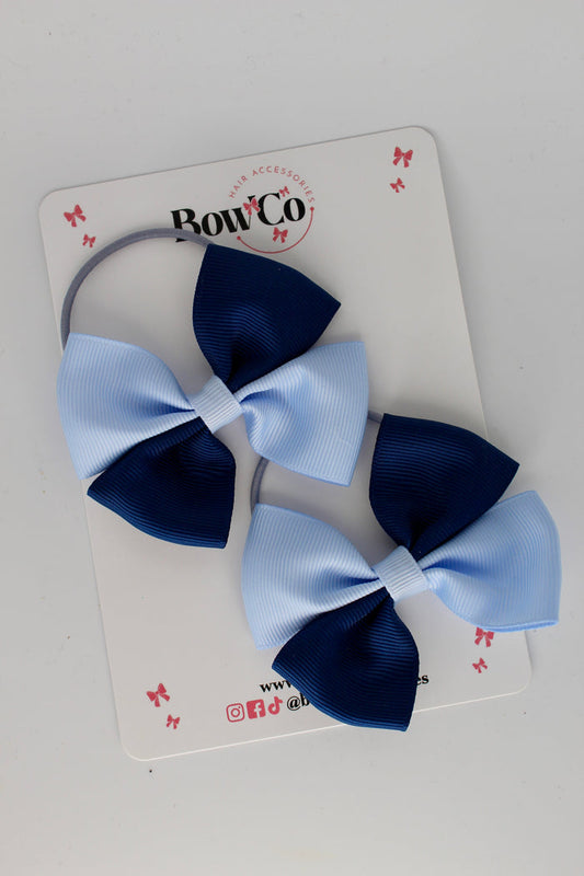 School Bows - Navy and Bluebell - Twist Bow Set - Elastic