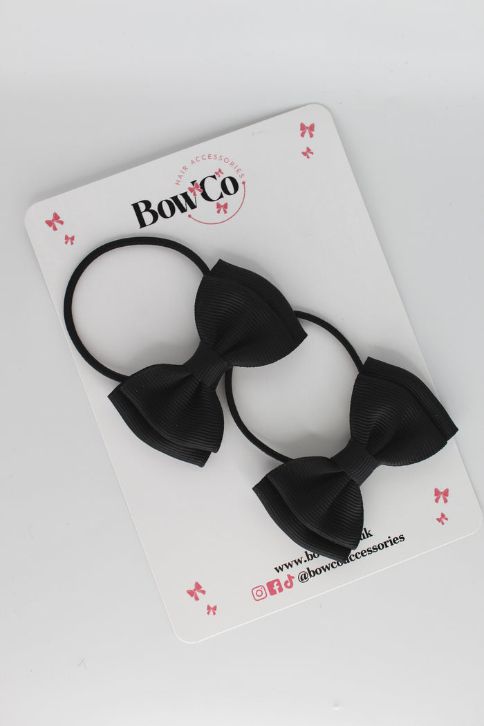 School Bows Black - Double Bow Set - Elastic