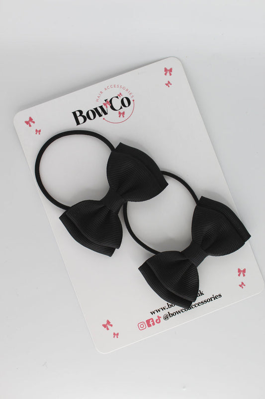 School Bows Black - Double Bow Set - Elastic